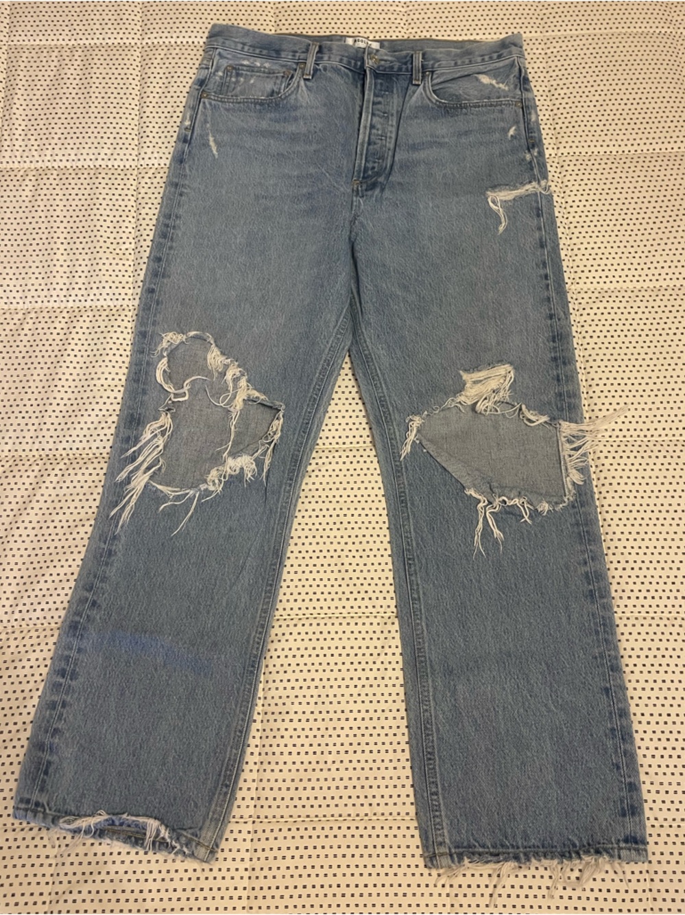 Agolde Women's Light Blue Distressed High Rise Jeans